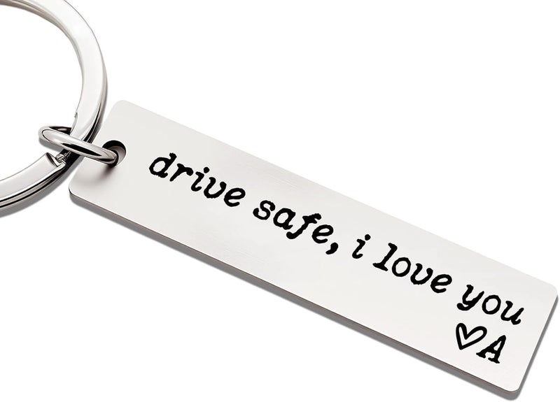 ZEARPT Valentine’s Day Gift for Boyfriend, Personalized Initial Drive Safe I Love You Keychain, Stainless Steel Key Ring for Him Husband Son, Couples Car Accessory, Gift-Ready Box - Image 1